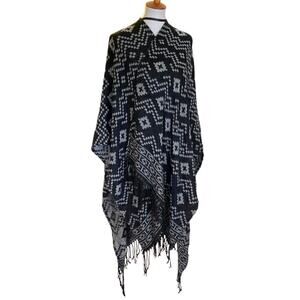 Y2K Poncho/Shawl, One Size, Black/Gray